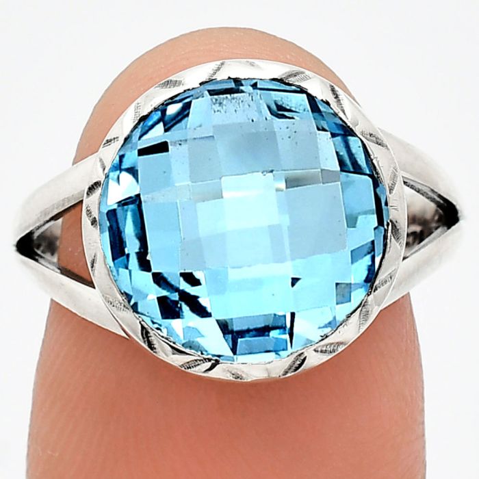 Sky Blue Topaz Checker Briolette Ring size-8 EXR01213 R-1074, 13x13 mm