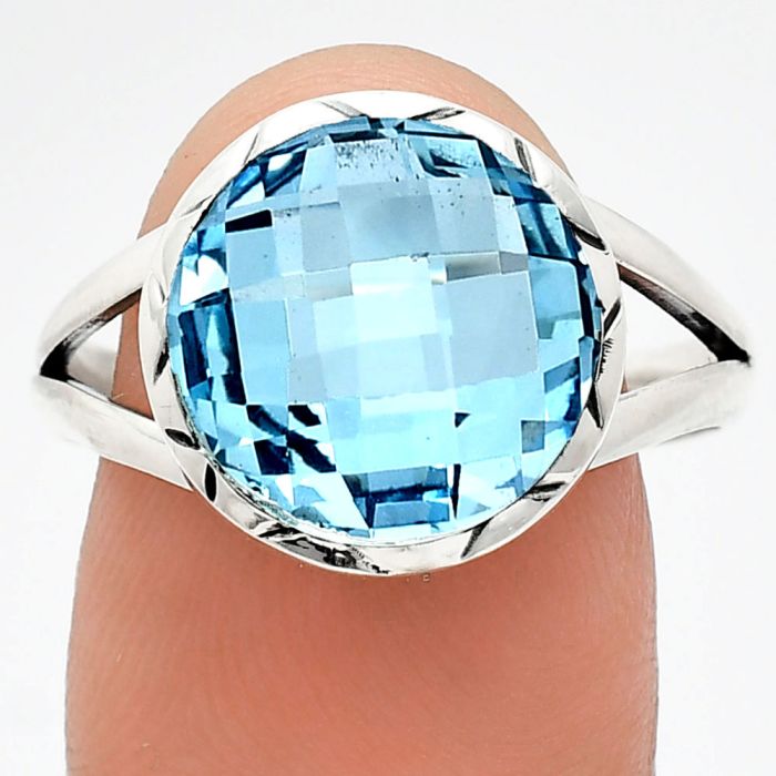 Sky Blue Topaz Checker Briolette Ring size-9.5 EXR01214 R-1074, 13x13 mm