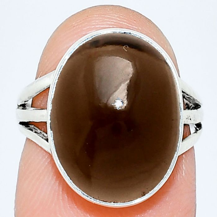 Smoky Quartz Cab Ring size-5.5 EXR01240 R-1003, 12x16 mm