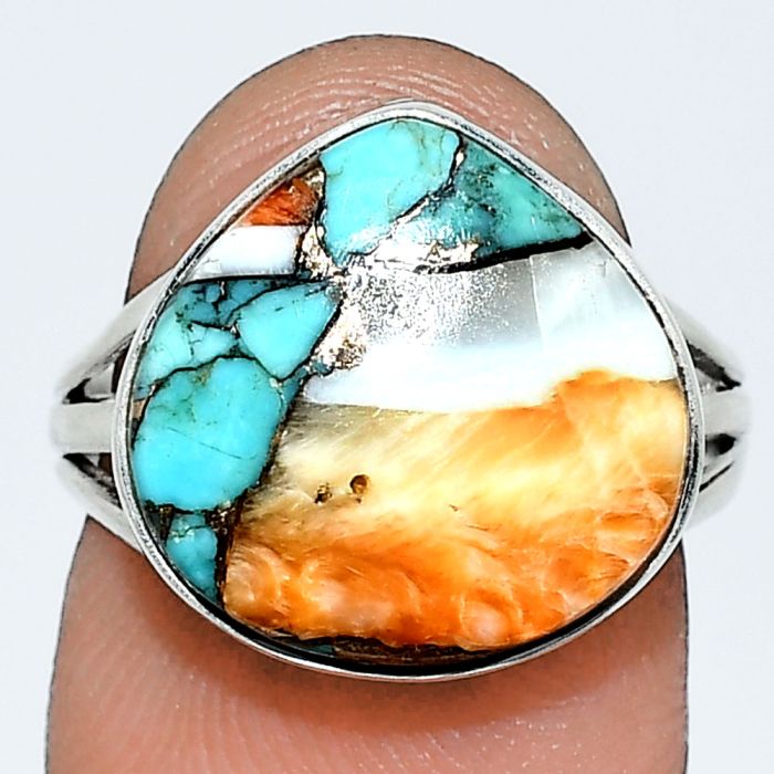 Spiny Oyster Turquoise Ring size-7 EXR01249 R-1003, 15x15 mm