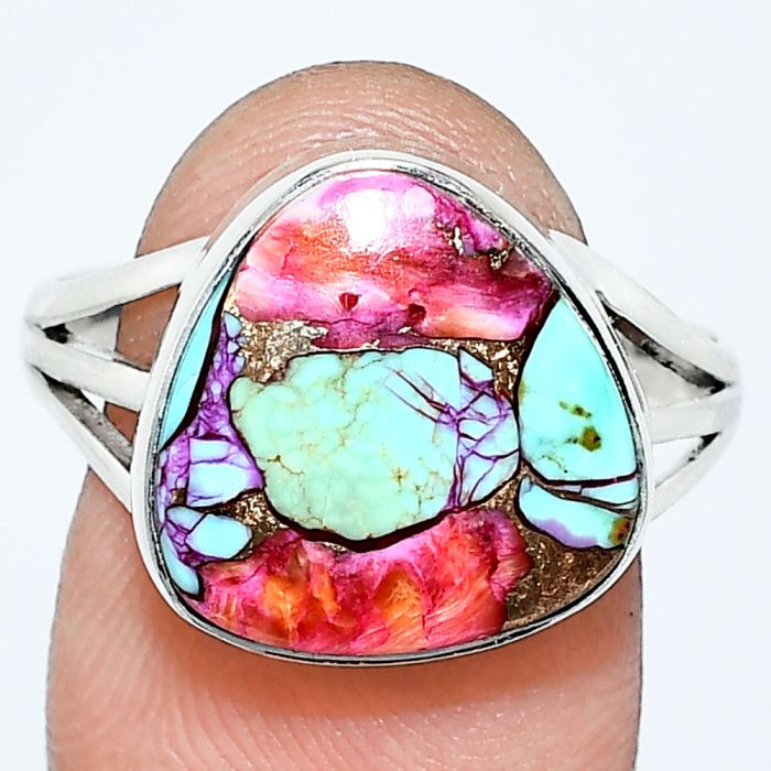 Kingman Orange Dahlia Turquoise Ring size-9.5 EXR01250 R-1003, 14x14 mm