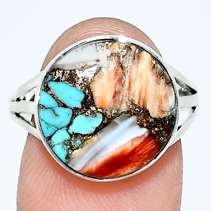 Spiny Oyster Turquoise Ring size-9 EXR01251 R-1003, 14x14 mm