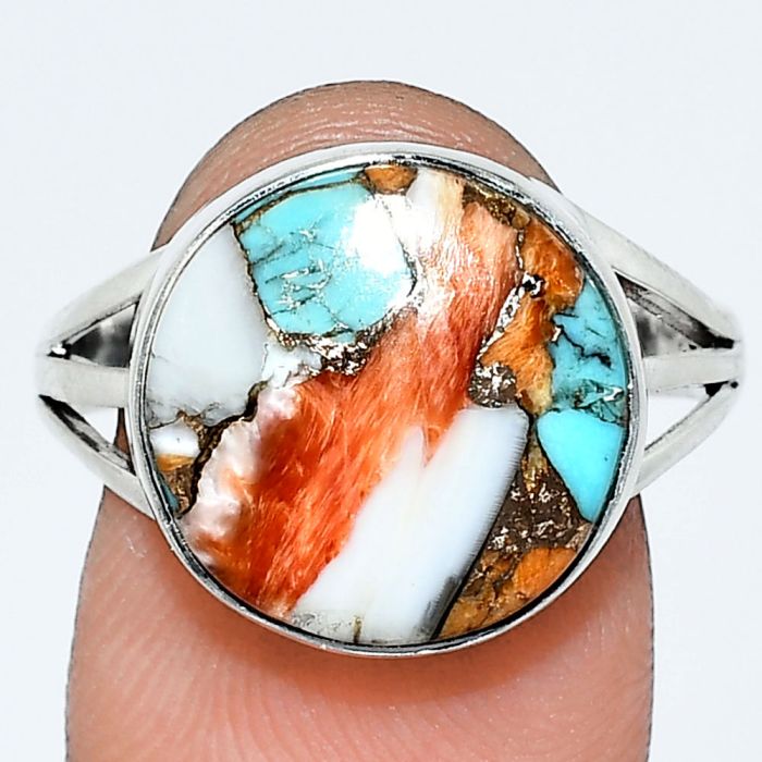 Spiny Oyster Turquoise Ring size-9.5 EXR01252 R-1003, 14x14 mm