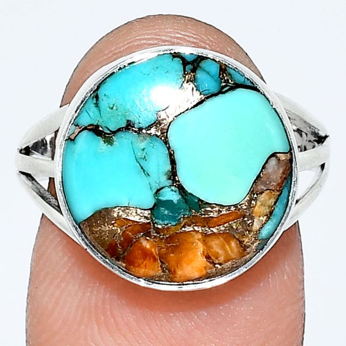 Spiny Oyster Turquoise Ring size-8 EXR01264 R-1003, 14x14 mm