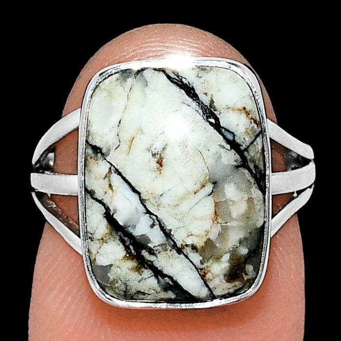 Authentic White Buffalo Turquoise Nevada Ring size-6 EXR01275 R-1003, 11x15 mm