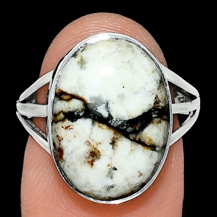 Authentic White Buffalo Turquoise Nevada Ring size-8 EXR01276 R-1003, 12x17 mm