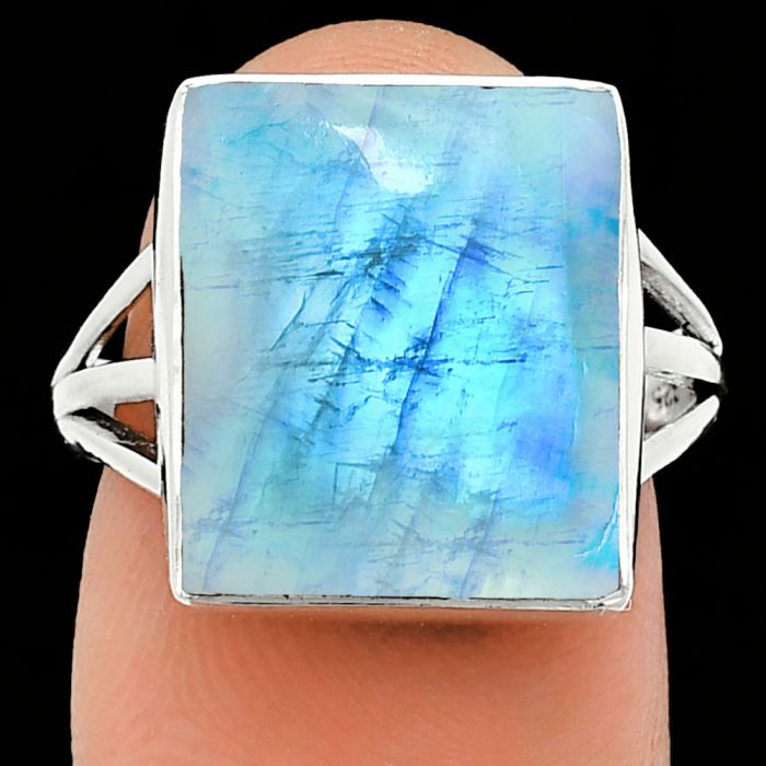 Rainbow Moonstone Ring size-8 EXR01294 R-1003, 13x15 mm