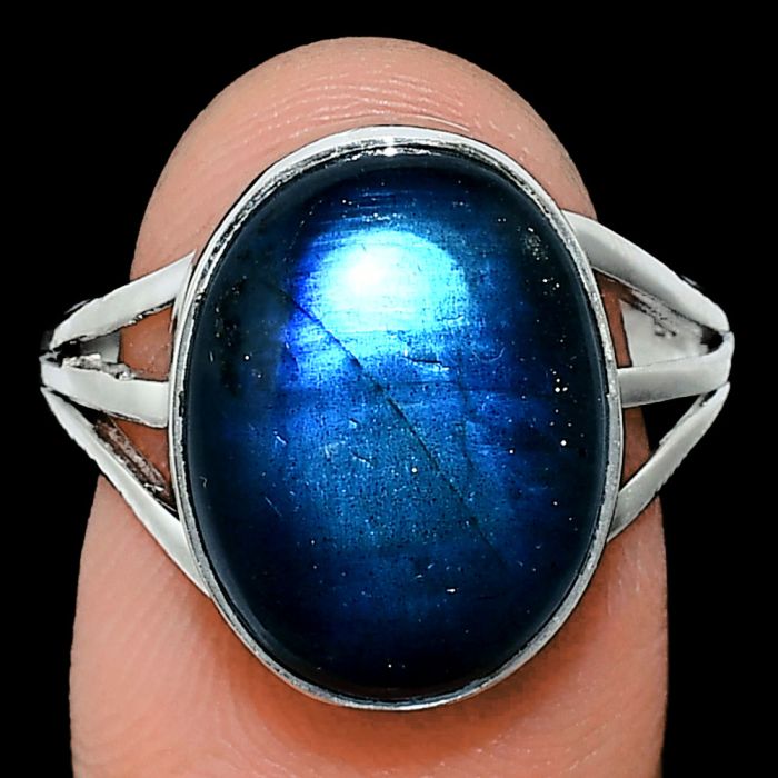 Blue Fire Labradorite Ring size-9 EXR01296 R-1003, 12x16 mm