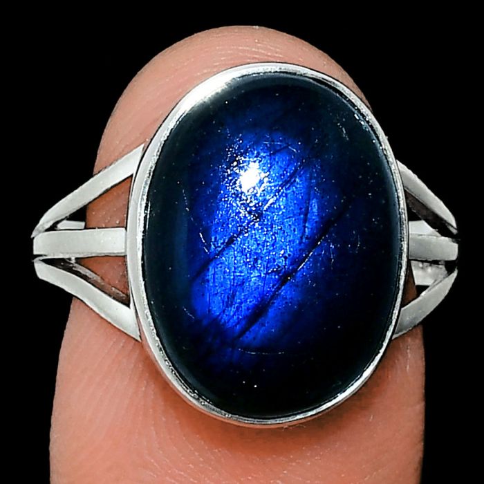 Blue Fire Labradorite Ring size-8.5 EXR01297 R-1003, 12x16 mm