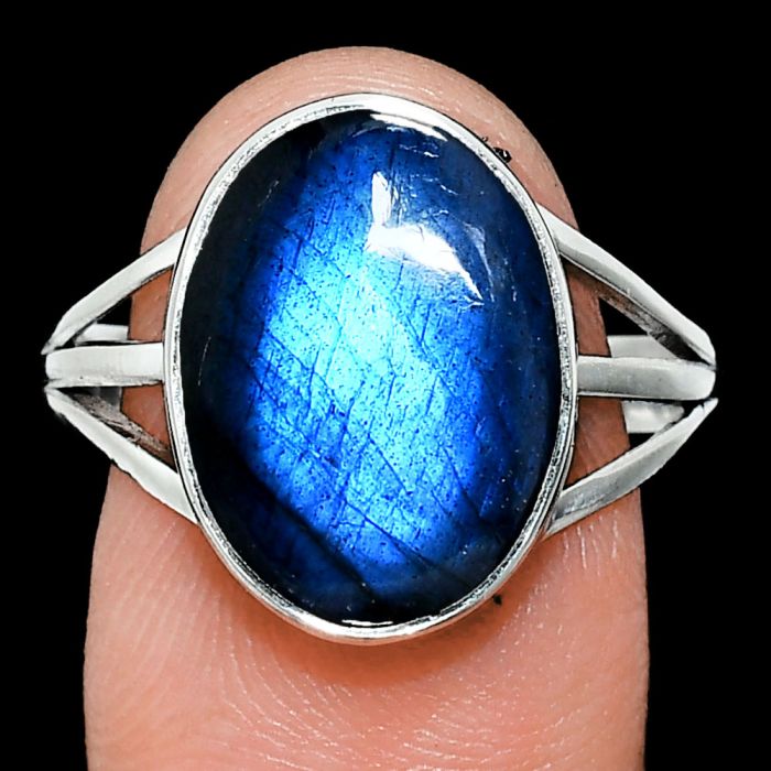 Blue Fire Labradorite Ring size-9.5 EXR01301 R-1003, 12x16 mm