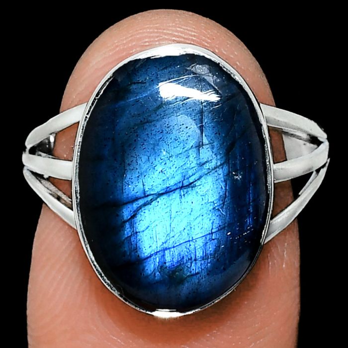 Blue Fire Labradorite Ring size-8 EXR01302 R-1003, 12x16 mm