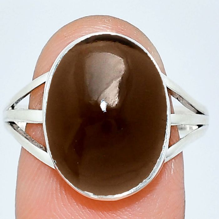 Smoky Quartz Cab Ring size-9.5 EXR01308 R-1003, 12x16 mm