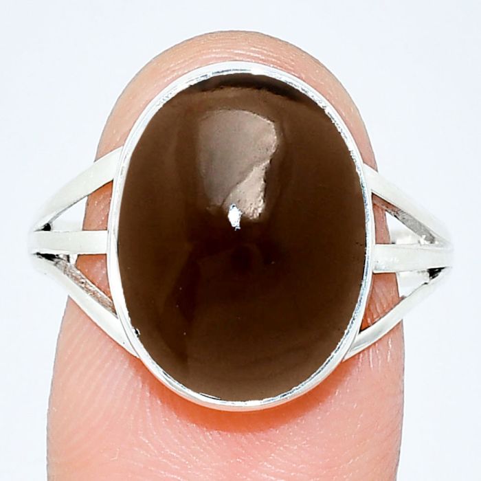 Smoky Quartz Cab Ring size-10 EXR01312 R-1003, 12x16 mm