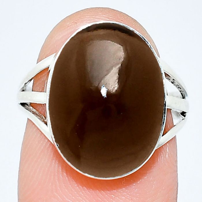 Smoky Quartz Cab Ring size-7 EXR01313 R-1003, 12x16 mm