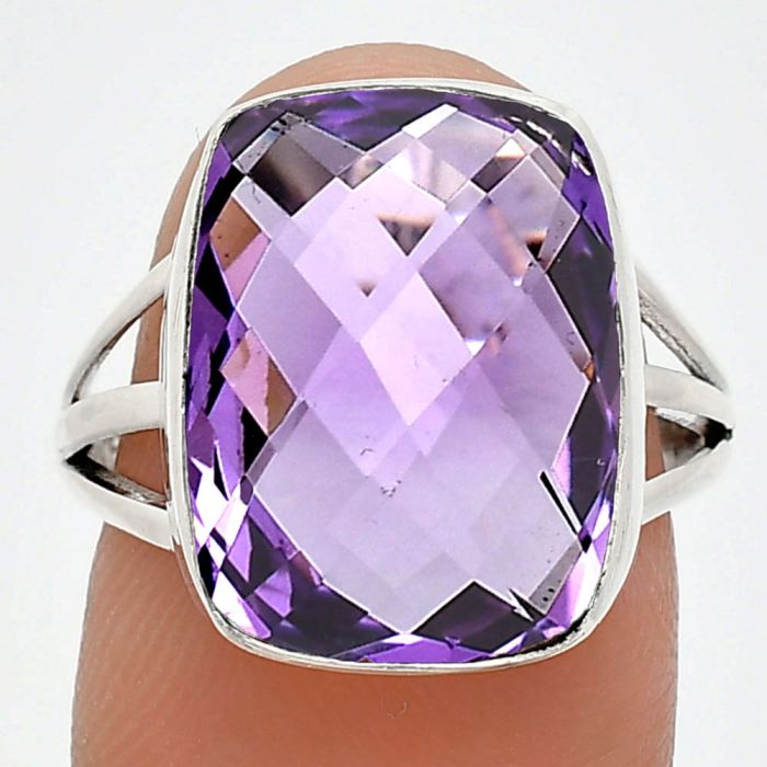 Amethyst Checker Briolette Ring size-8 EXR01318 R-1003, 12x16 mm