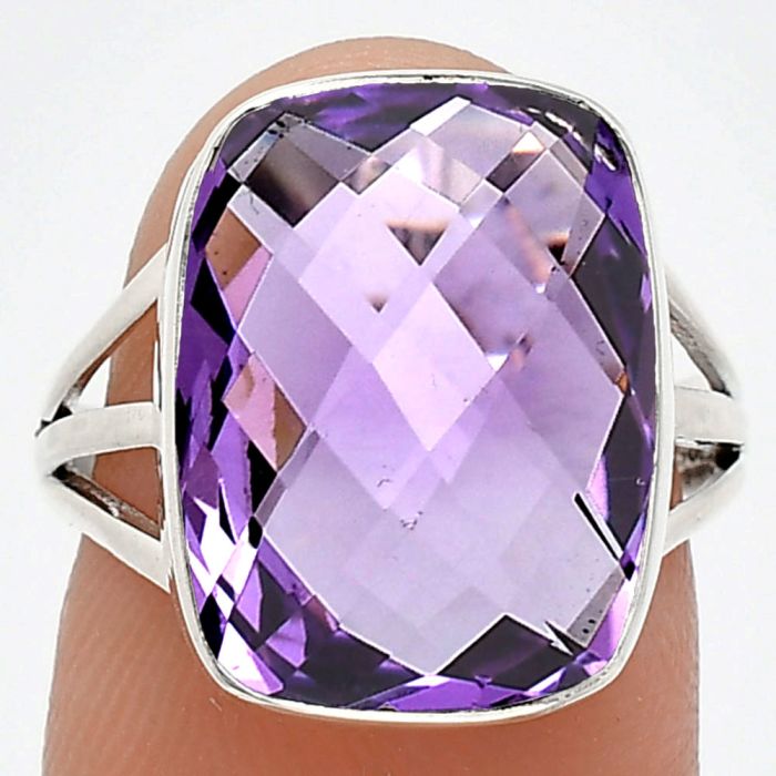 Amethyst Checker Briolette Ring size-7 EXR01321 R-1003, 12x16 mm