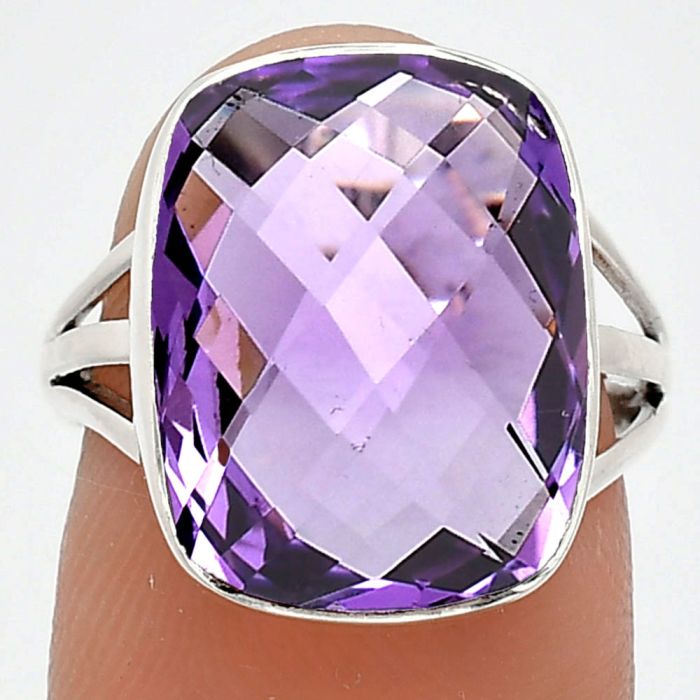 Amethyst Checker Briolette Ring size-7 EXR01322 R-1003, 12x16 mm