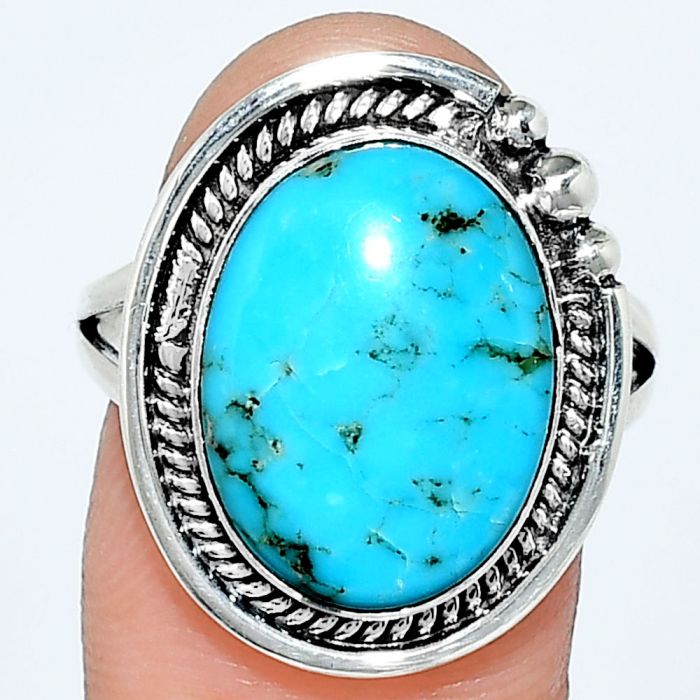 Natural Rare Turquoise Nevada Aztec Mt Ring size-9 EXR01329 R-1148, 12x16 mm