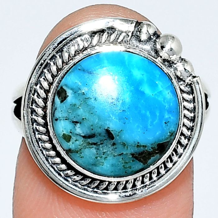 Natural Turquoise Morenci Mine Ring size-7 EXR01340 R-1148, 12x12 mm