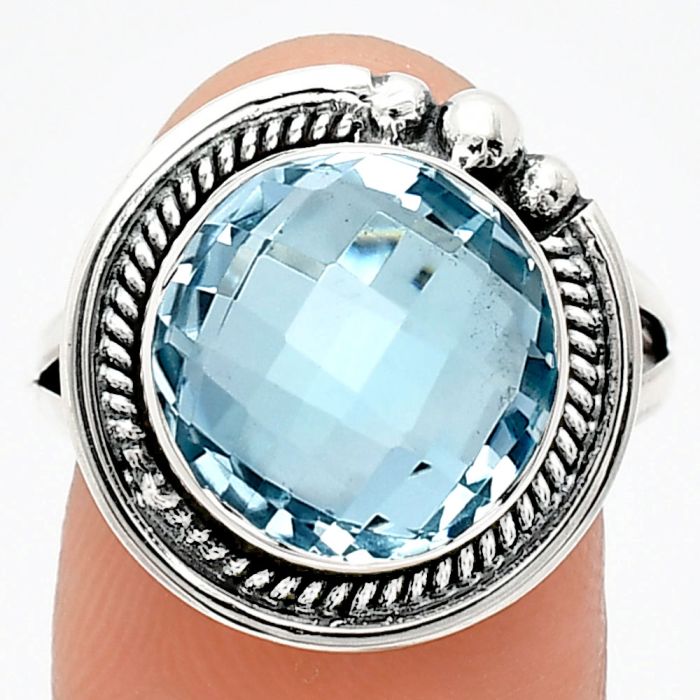 Sky Blue Topaz Checker Briolette Ring size-8 EXR01354 R-1148, 12x12 mm