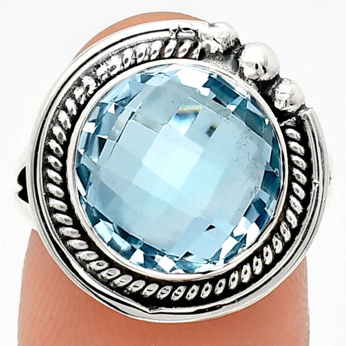 Sky Blue Topaz Checker Briolette Ring size-7 EXR01355 R-1148, 12x12 mm