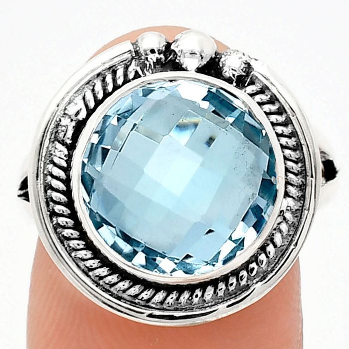 Sky Blue Topaz Checker Briolette Ring size-8 EXR01356 R-1148, 12x12 mm