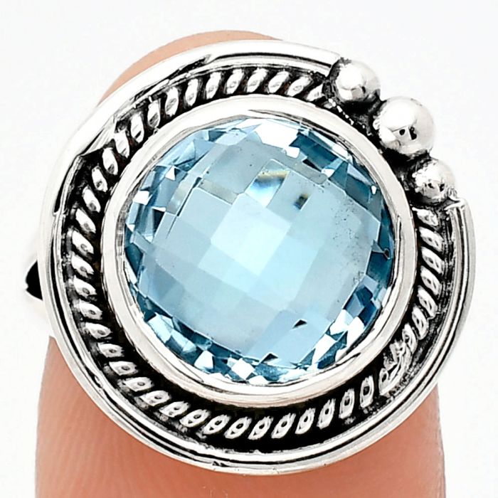 Sky Blue Topaz Checker Briolette Ring size-7 EXR01357 R-1148, 12x12 mm