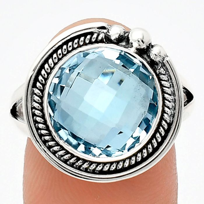 Sky Blue Topaz Checker Briolette Ring size-9.5 EXR01358 R-1148, 12x12 mm