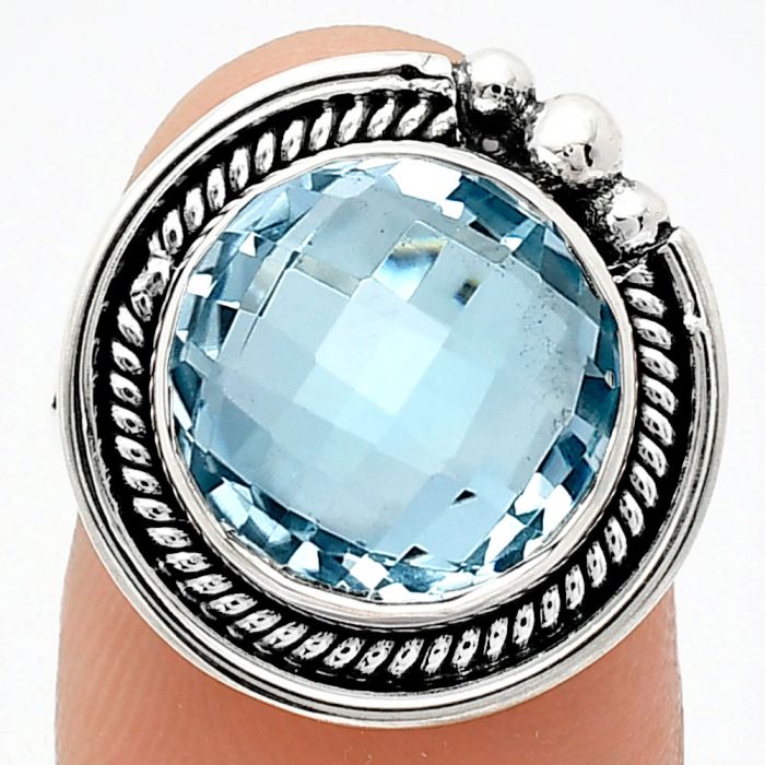 Sky Blue Topaz Checker Briolette Ring size-6 EXR01359 R-1148, 12x12 mm