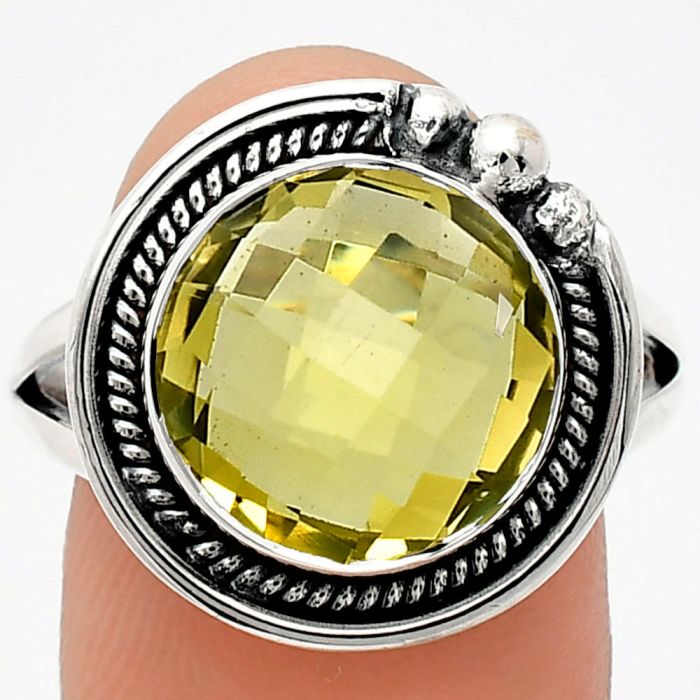 Green Gold Checker Briolette Ring size-9.5 EXR01364 R-1148, 12x12 mm