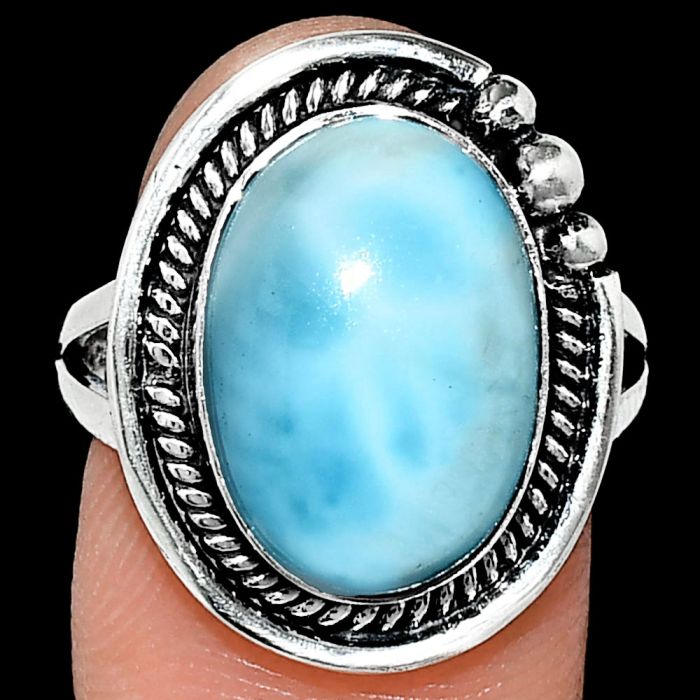 Larimar (Dominican Republic) Ring size-8 EXR01366 R-1148, 11x16 mm