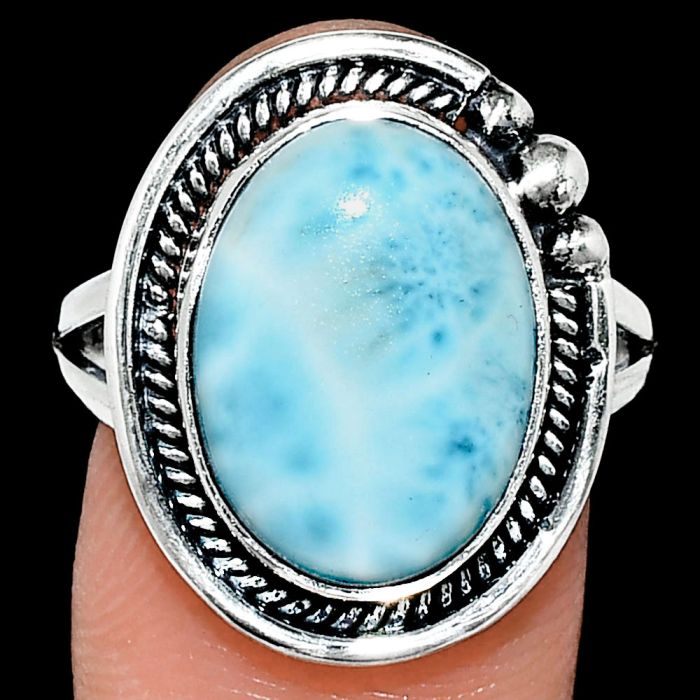 Larimar (Dominican Republic) Ring size-9 EXR01371 R-1148, 12x16 mm