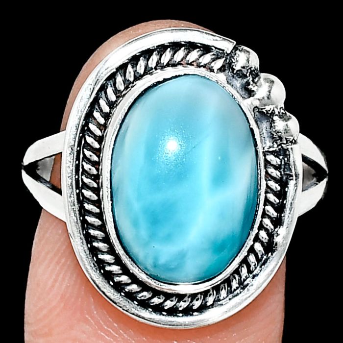 Larimar (Dominican Republic) Ring size-9 EXR01373 R-1148, 10x14 mm