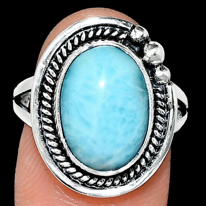 Larimar (Dominican Republic) Ring size-8 EXR01374 R-1148, 10x14 mm