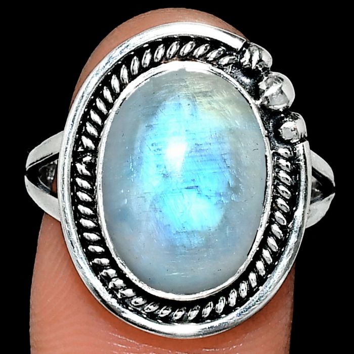 Rainbow Moonstone Ring size-9 EXR01385 R-1148, 11x15 mm