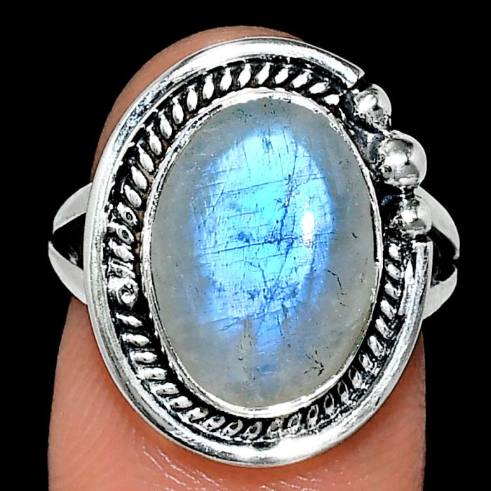 Rainbow Moonstone Ring size-7 EXR01387 R-1148, 10x14 mm