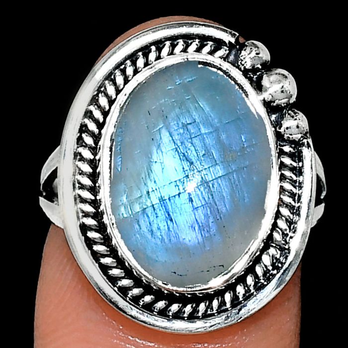 Rainbow Moonstone Ring size-7 EXR01389 R-1148, 11x15 mm