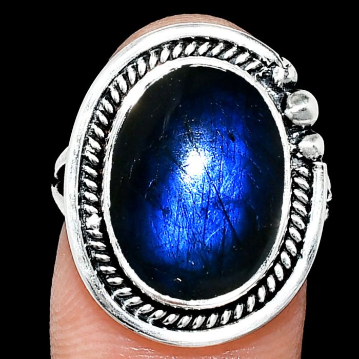 Blue Fire Labradorite Ring size-7 EXR01393 R-1148, 12x16 mm