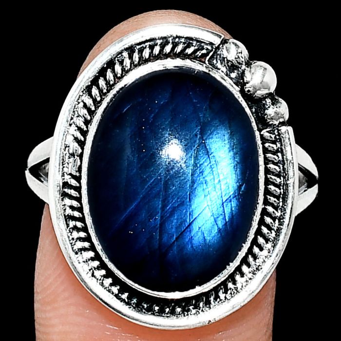 Blue Fire Labradorite Ring size-9.5 EXR01394 R-1148, 12x16 mm