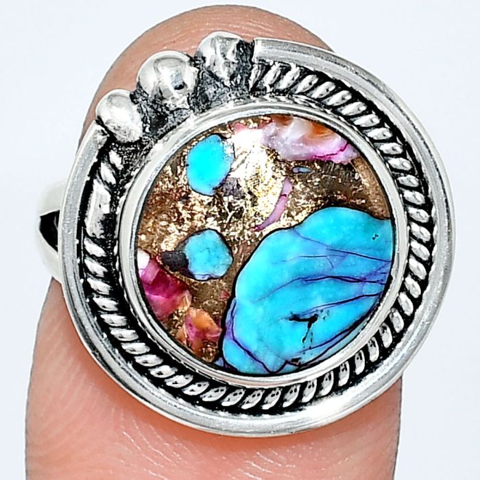 Kingman Pink Dahlia Turquoise Ring size-6 EXR01399 R-1148, 12x12 mm