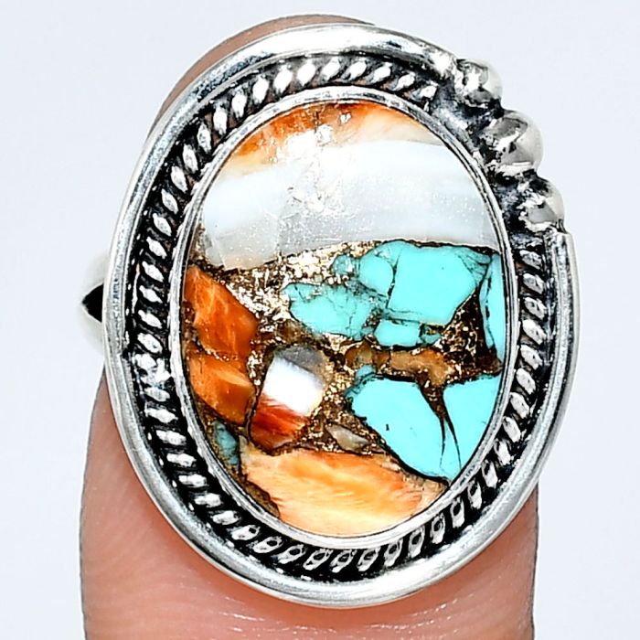 Spiny Oyster Turquoise Ring size-7 EXR01401 R-1148, 12x16 mm