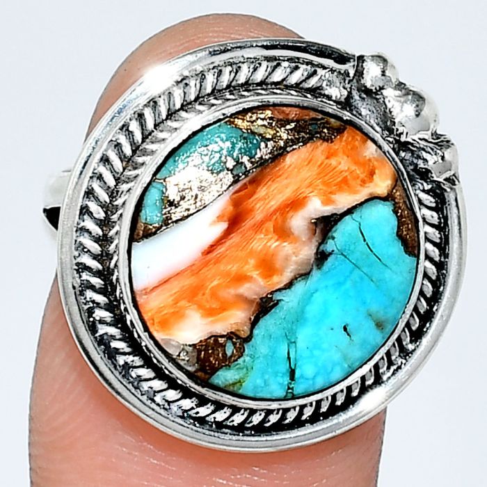 Spiny Oyster Turquoise Ring size-6 EXR01402 R-1148, 14x14 mm