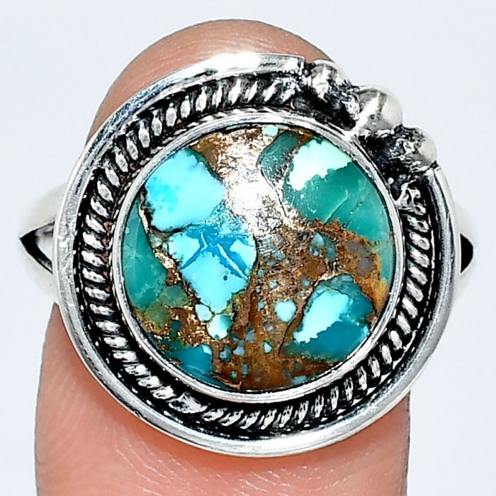 Kingman Copper Teal Turquoise Ring size-9.5 EXR01403 R-1148, 12x12 mm