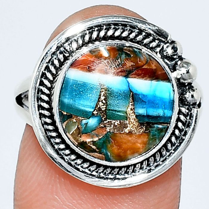 Spiny Oyster Turquoise Ring size-8 EXR01404 R-1148, 12x12 mm