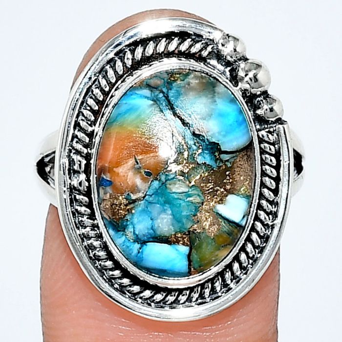 Spiny Oyster Turquoise Ring size-8 EXR01405 R-1148, 11x15 mm