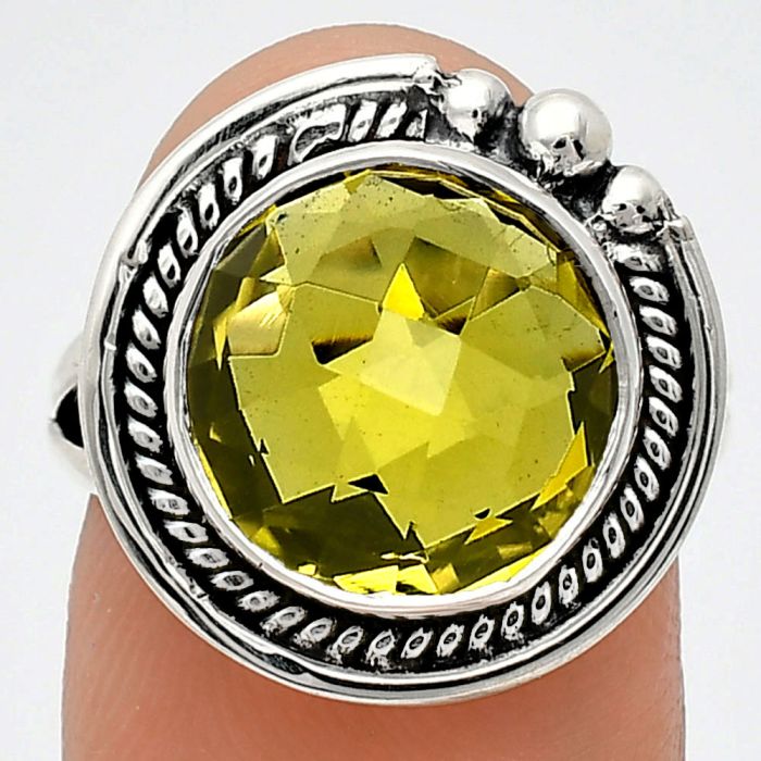 Green Gold Checker Briolette Ring size-7 EXR01411 R-1148, 12x12 mm