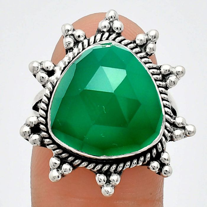 Green Onyx Checker Ring size-7 EXR01415 R-1234, 14x14 mm