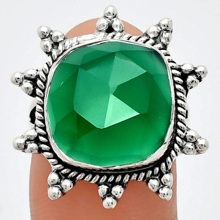 Green Onyx Checker Ring size-7 EXR01418 R-1234, 14x14 mm