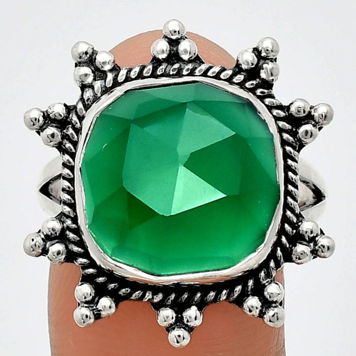 Green Onyx Checker Ring size-10 EXR01419 R-1234, 14x14 mm