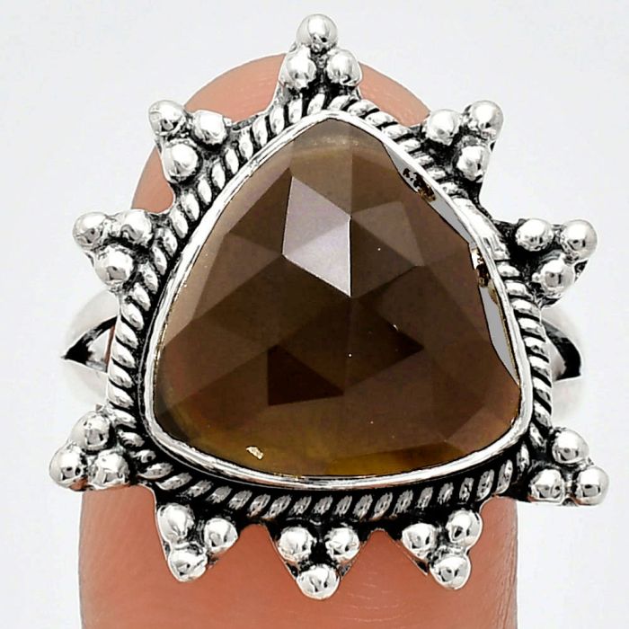 Smoky Quartz Checker Ring size-9 EXR01421 R-1234, 14x14 mm